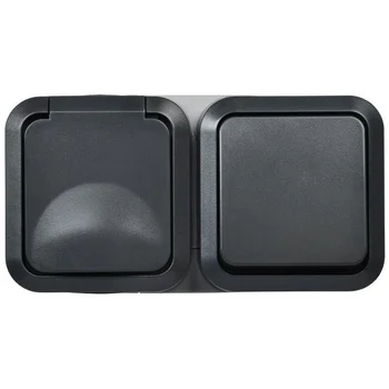 Блок ОП розетка + выключ. горизонт. TORS 16А IP55 TS142 графит IEK TS-G10-6-55-V-K53