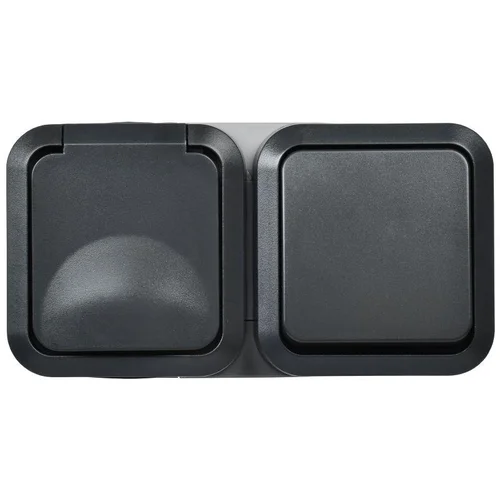 Блок ОП розетка + выключ. горизонт. TORS 16А IP55 TS142 графит IEK TS-G10-6-55-V-K53