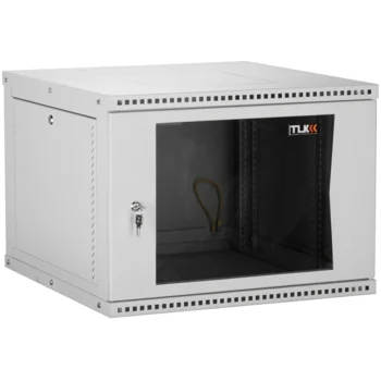 Настенный разборный шкаф TLK 19", 6U, стеклянная дверь, Ш600хВ303хГ350мм, 1 пара монтажных направляющих, серый