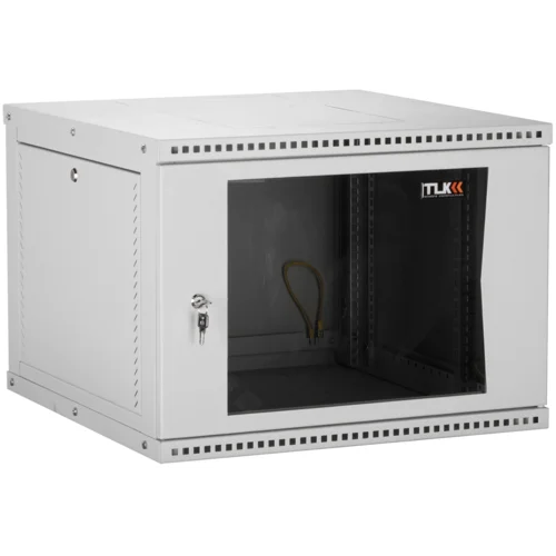 Настенный разборный шкаф TLK 19", 6U, стеклянная дверь, Ш600хВ303хГ350мм, 1 пара монтажных направляющих, серый