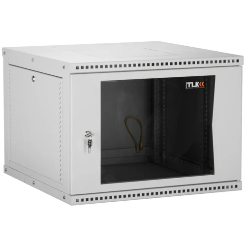 Настенный разборный шкаф TLK 19", 6U, стеклянная дверь, Ш600хВ303хГ450мм, 1 пара монтажных направляющих, серый