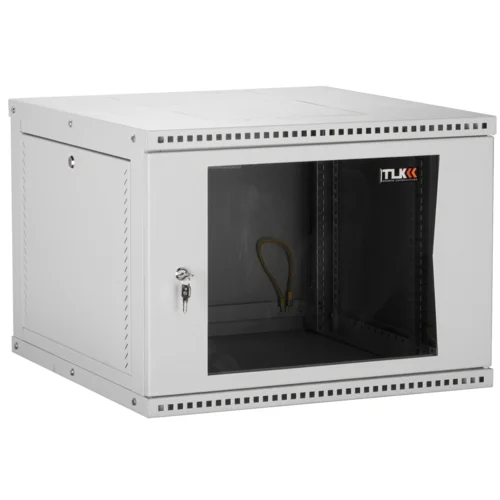 Настенный разборный шкаф TLK 19", 9U, стеклянная дверь, Ш600хВ436хГ450мм, 1 пара монтажных направляющих, серый