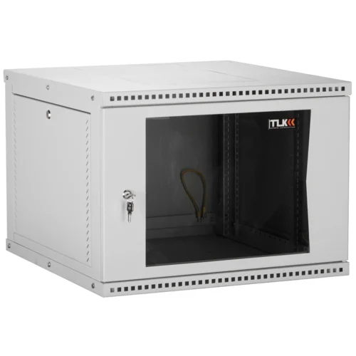 Настенный разборный шкаф TLK 19", 9U, стеклянная дверь, Ш600хВ436хГ600мм, 2 пары монтажных направляющих, серый