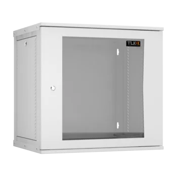 Настенный разборный шкаф TLK 19", 12U, стеклянная дверь, Ш600хВ569хГ450мм, 1 пара монтажных направляющих, серый
