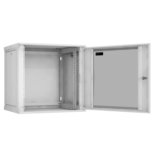 Настенный разборный шкаф TLK 19", 12U, стеклянная дверь, Ш600хВ569хГ450мм, 1 пара монтажных направляющих, серый