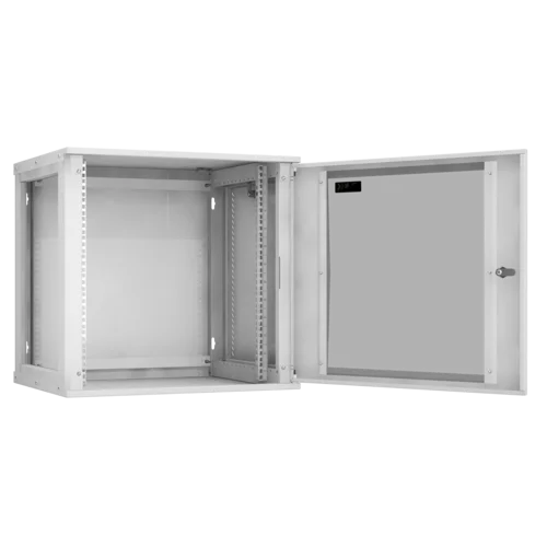 Настенный разборный шкаф TLK 19", 12U, стеклянная дверь, Ш600хВ569хГ450мм, 1 пара монтажных направляющих, серый