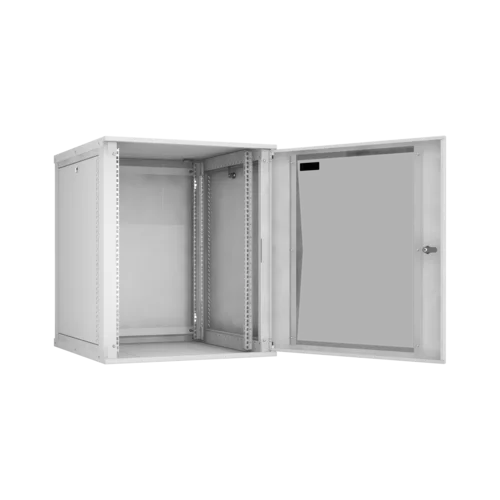 Настенный разборный шкаф TLK 19", 15U, стеклянная дверь, Ш600хВ703хГ600мм, 2 пары монтажных направляющих, серый