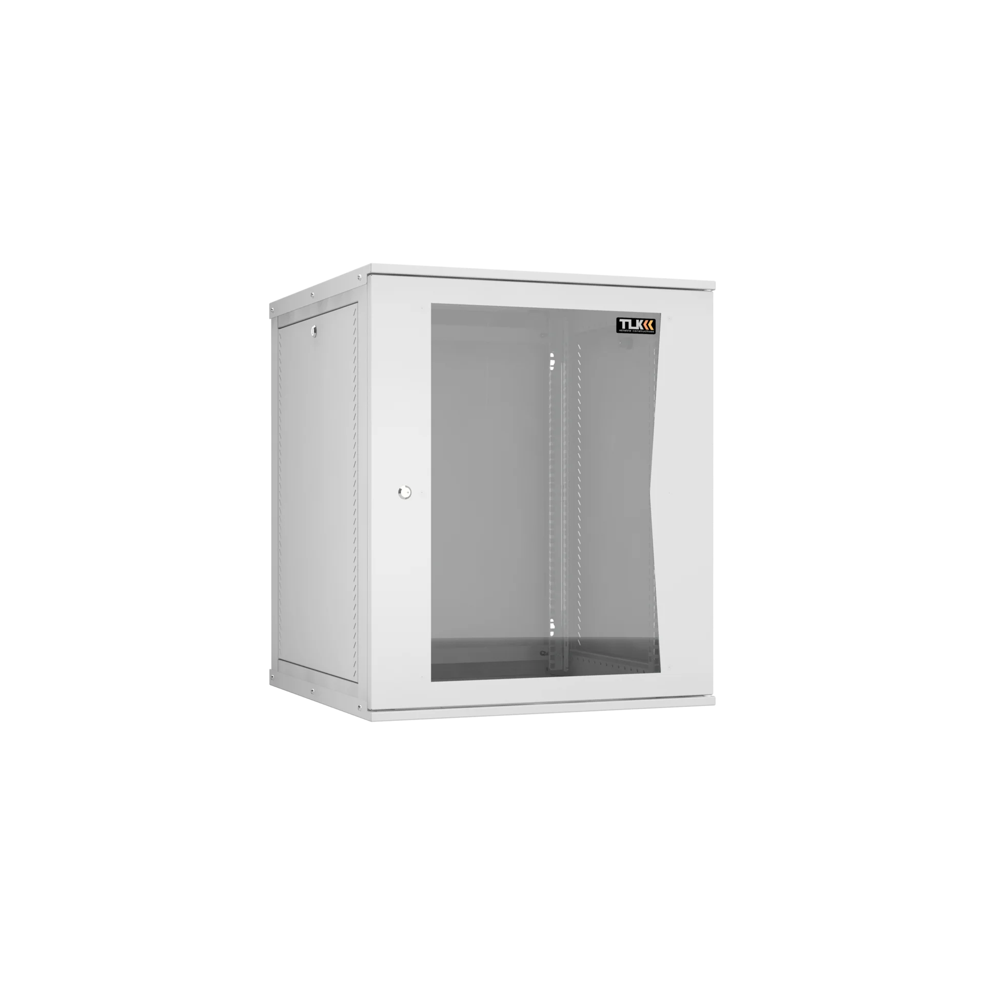 Настенный разборный шкаф TLK 19", 15U, стеклянная дверь, Ш600хВ703хГ600мм, 2 пары монтажных направляющих, серый