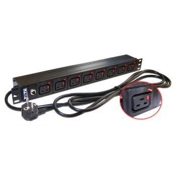 Блок распределения питания Lanmaster TWT-PDU-16A8C9L-3.0 верт.размещ. 8xC19 базовые 16A Schuko 3м
