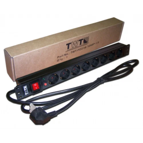 Блок распределения питания Lanmaster TWT-PDU19-16A8P-3.0 гор.размещ. 8xSchuko базовые 16A Schuko 3м