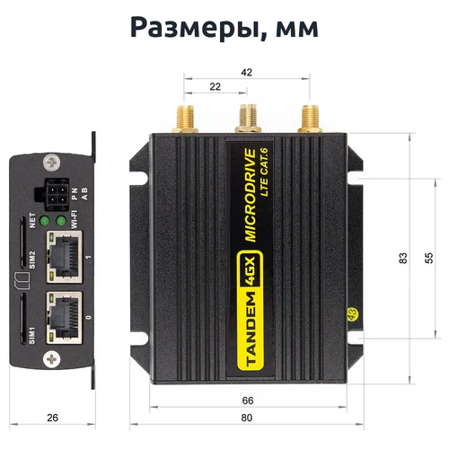 Маршрутизатор Microdrive Tandem-4GХ-61 (LTE Cat.6, 2 SIM)