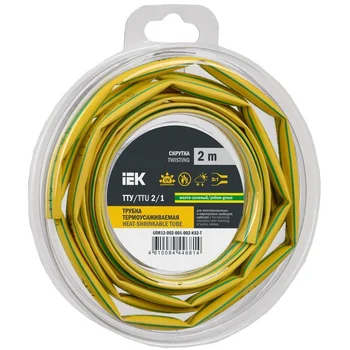 Трубка термоусадочная ТТУ нг-LS 2/1 желт./зел. (уп.2м) IEK UDR12-002-001-002-K52-T