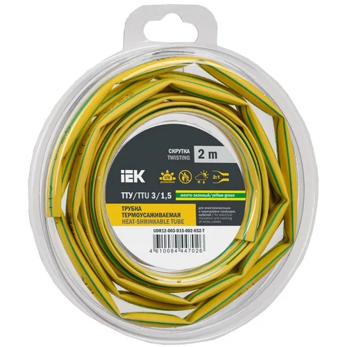 Трубка термоусадочная ТТУ нг-LS 3/1.5 желт./зел. (уп.2м) IEK UDR12-003-D15-002-K52-T