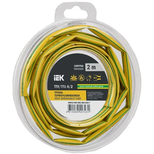 Трубка термоусадочная ТТУ нг-LS 4/2 желт./зел. (уп.2м) IEK UDR12-004-002-002-K52-T