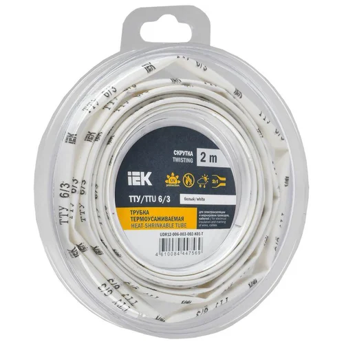 Трубка термоусадочная ТТУ нг-LS 6/3 бел. (уп.2м) IEK UDR12-006-003-002-K01-T