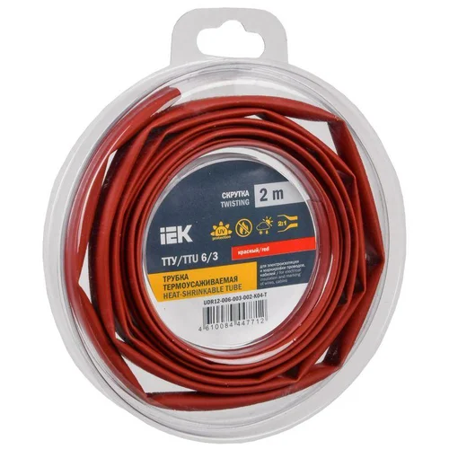 Трубка термоусадочная ТТУ нг-LS 6/3 красн. (уп.2м) IEK UDR12-006-003-002-K04-T