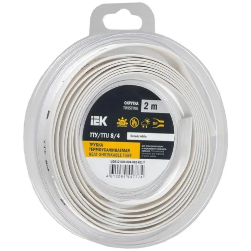 Трубка термоусадочная ТТУ нг-LS 8/4 бел. (уп.2м) IEK UDR12-008-004-002-K01-T