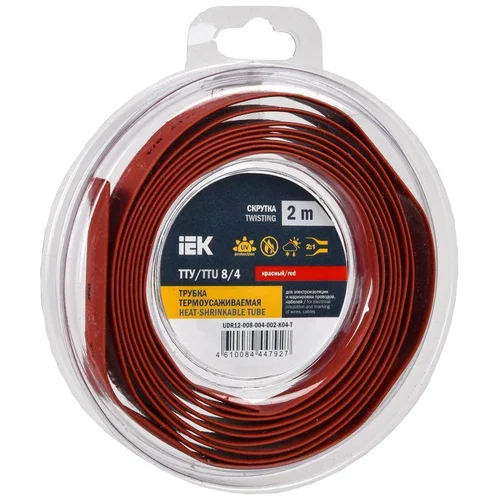 Трубка термоусадочная ТТУ нг-LS 8/4 красн. (уп.2м) IEK UDR12-008-004-002-K04-T