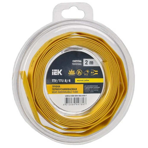 Трубка термоусадочная ТТУ нг-LS 8/4 желт. (уп.2м) IEK UDR12-008-004-002-K05-T