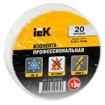 Изолента ПВХ 0.18х19мм бел. (рул.20м) IEK UIZ-20-10-K01