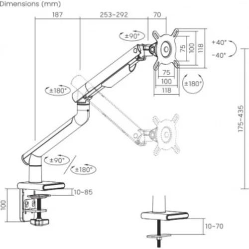 Кронштейн для мониторов Ultramounts UM713W белый 17"-32" макс.9кг крепление к столешнице поворот и н