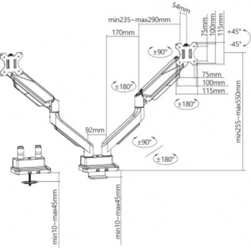 Кронштейн для мониторов Ultramounts UM718 серый 17"-35" макс.15кг крепление к столешнице поворот и н