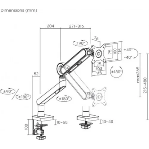 Кронштейн для мониторов Ultramounts UM719W белый 17"-35" макс.10.5кг крепление к столешнице поворот