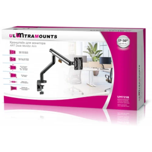 Кронштейн для мониторов Ultramounts UM725B черный 17"-32" макс.9кг крепление к столешнице поворот и