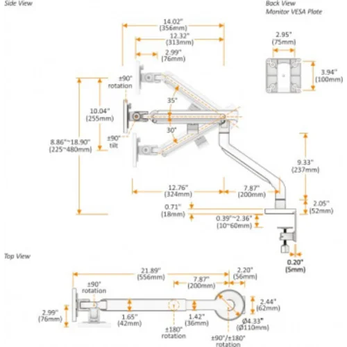 Кронштейн для мониторов Ultramounts UM725W белый 17"-32" макс.9кг крепление к столешнице поворот и н