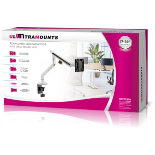Кронштейн для мониторов Ultramounts UM725W белый 17"-32" макс.9кг крепление к столешнице поворот и н