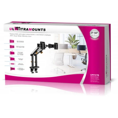 Кронштейн для мониторов Ultramounts UM727B черный 17"-32" макс.9кг крепление к столешнице поворот и
