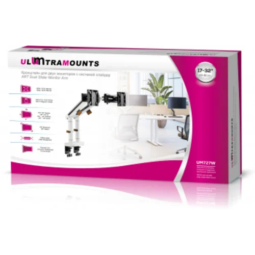 Кронштейн для мониторов Ultramounts UM727W белый 17"-32" макс.9кг крепление к столешнице поворот и н