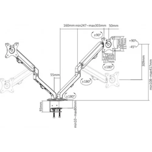 Кронштейн для мониторов Ultramounts UM729 черный 17"-27" макс.7кг крепление к столешнице поворот и н