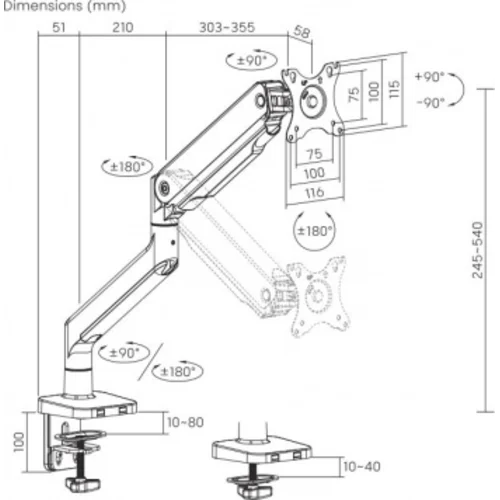 Кронштейн для мониторов Ultramounts UM730 черный 17"-45" макс.16кг крепление к столешнице поворот и