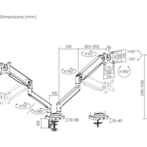 Кронштейн для мониторов Ultramounts UM731 черный 17"-35" макс.16кг крепление к столешнице поворот и