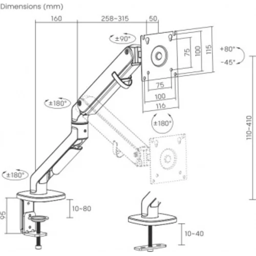 Кронштейн для мониторов Ultramounts UM734SIL серый/серебристый 17"-27" макс.7кг крепление к столешни