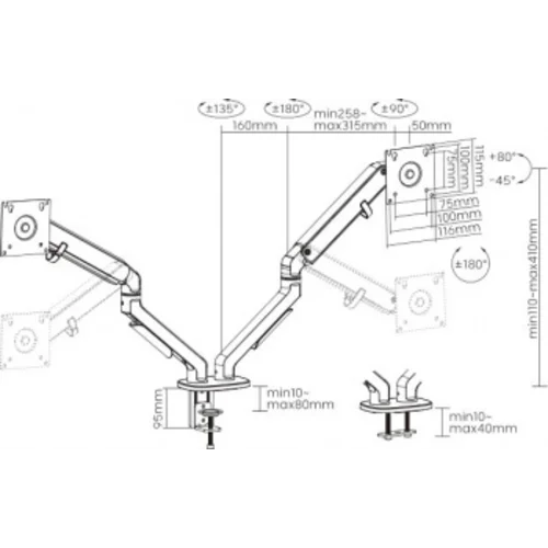 Кронштейн для мониторов Ultramounts UM735WD серый/коричневый 17"-27" макс.7кг крепление к столешнице
