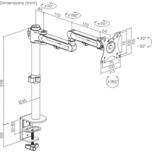 Кронштейн для мониторов Ultramounts UM736 черный 17"-32" макс.8кг крепление к столешнице поворот и н