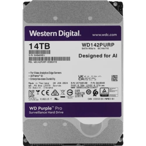 Жесткий диск WD SATA-III 14TB WD142PURP Surveillance Purple Pro (7200rpm) 512Mb 3.5"