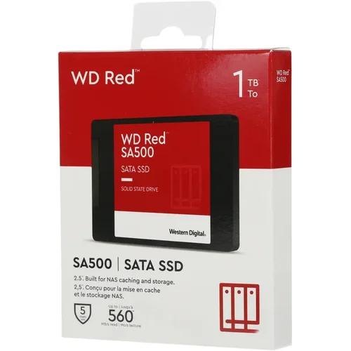 Твердотельный накопитель/ WD SSD Red SA500 NAS, 1000GB, 2.5" 7mm, SATA3, R/W 560/530MB/s, IOPs 95 000/85 000, DRAM buffer, TBW 600, DWPD 0.4 (12 мес.)