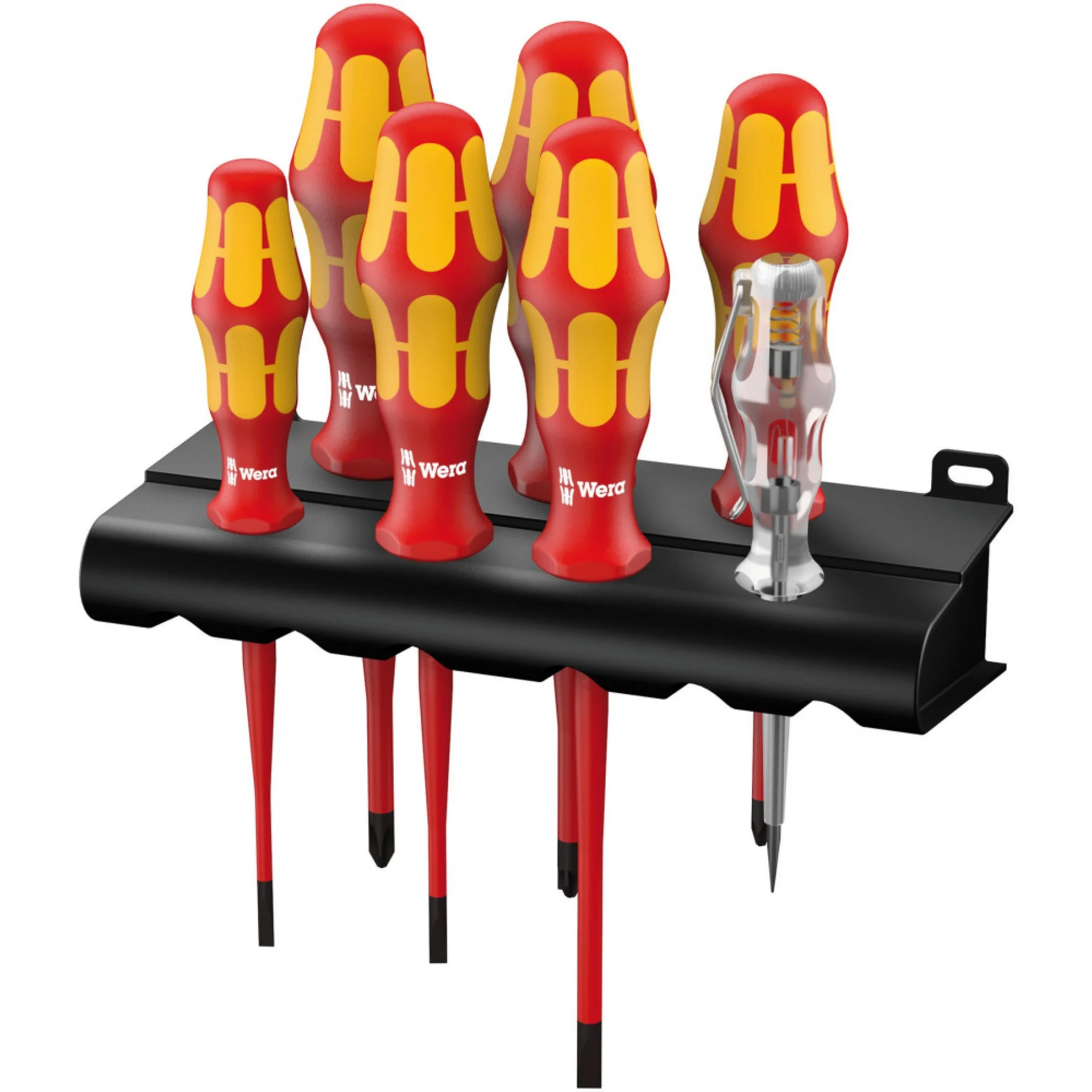 Набор диэлектрических отверток с зауженным рабочим концом Kraftform Plus Серия 100, 160 iS/7 Rack VDE, индикатор напряжения, подставка, 7 предметов