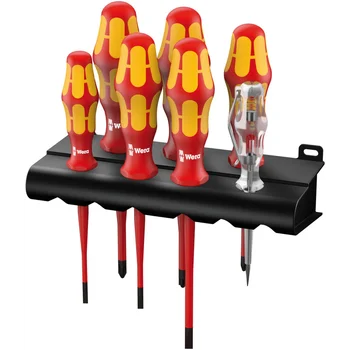 Набор диэлектрических отверток с зауженным рабочим концом Kraftform Plus Серия 100, 160 iS/7 Rack VDE, индикатор напряжения, подставка, 7 предметов