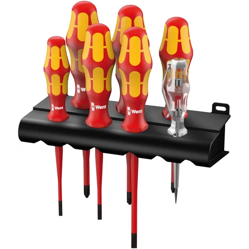 Набор диэлектрических отверток с зауженным рабочим концом Kraftform Plus Серия 100, 160 iS/7 Rack VDE, индикатор напряжения, подставка, 7 предметов