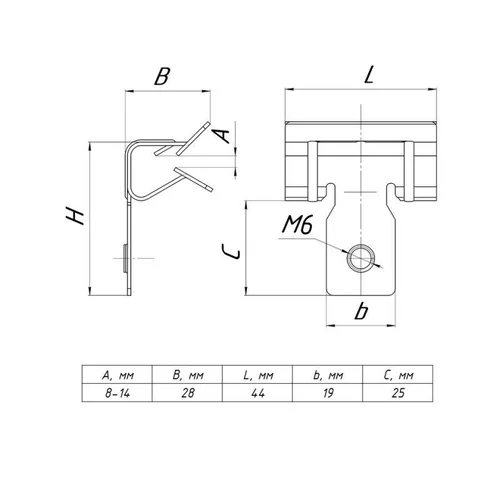 Зажим балочный 8-14мм с резьбой М6 PROxima EKF ZB8-14-M6