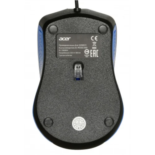 Мышь Acer OMW011 черный/синий оптическая (1200dpi) USB (3but)