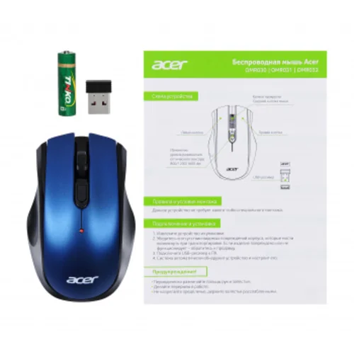 Мышь Acer OMR031 черный/синий оптическая (1600dpi) беспроводная USB (3but)