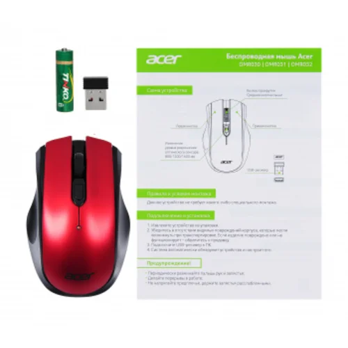 Мышь Acer OMR032 черный/красный оптическая (1600dpi) беспроводная USB (3but)