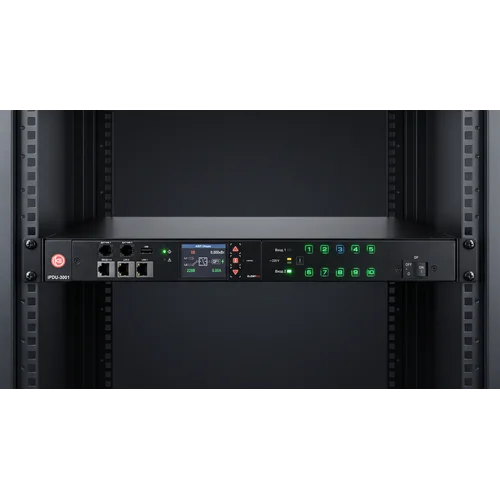 iPDU-3001: с управлением и мониторингом по каждой розетке PDU+ATS, 1U, 230V, 16А, вход(2)C20, выход(10)C13, SNMP v3, HTTPS