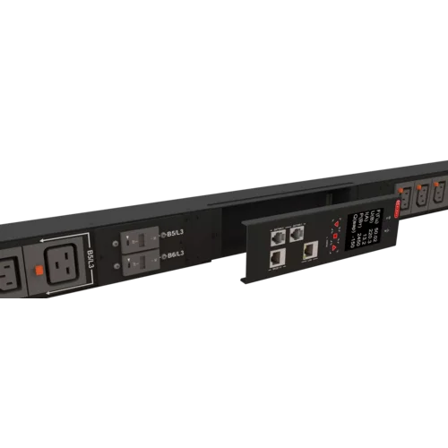 Блок розеток интеллектуальный iPDU-6022: ZeroUnit, 400V, 16А, in IEC60309 3P+N+E, out (6) C19; (18) C13 с фиксацией e-lock