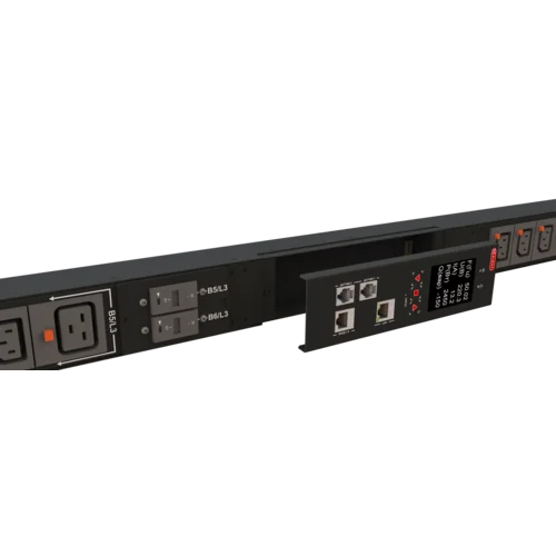 Блок розеток интеллектуальный iPDU-6032: ZeroUnit, 400V, 32А, in IEC60309 3P+N+E, out (6) C19; (18) C13 с фиксацией e-lock